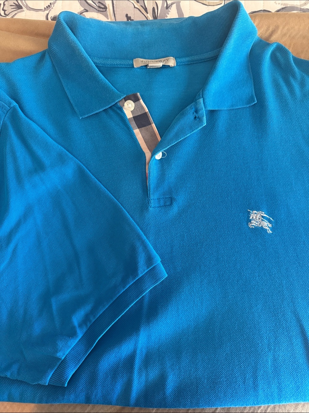 Men's Burberry Blue Turquoise Polo Shirt with Embroidered Logo